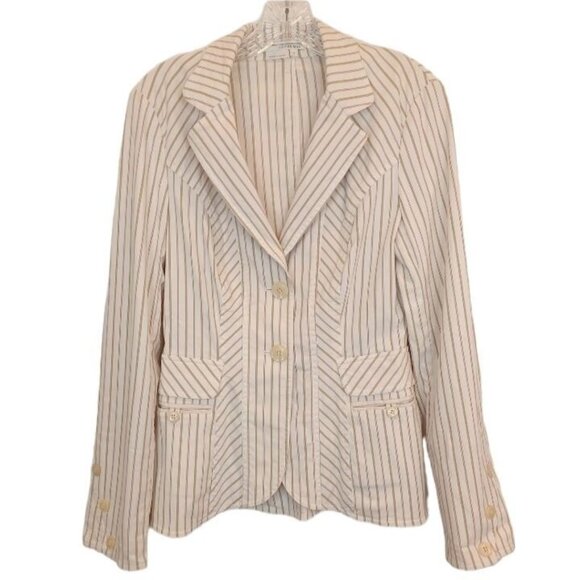 To The Max Womens Sz S Cream Pinstripe Button Front Blazer Stretch Office Career - Picture 1 of 11